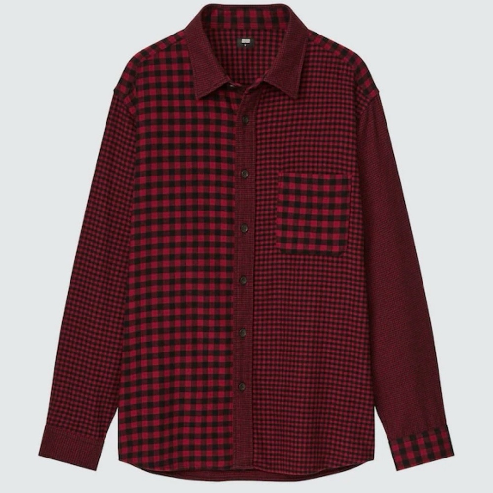 Uniqlo Flannel Red & Black Checkered Button Down Shirt Size Medium Cottagecore